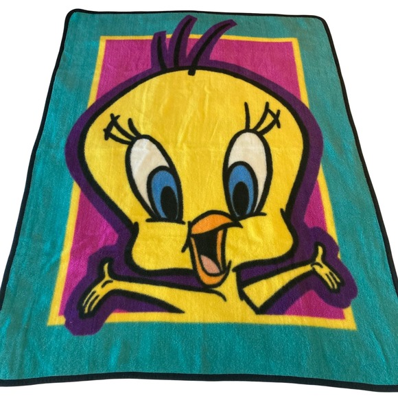 Vintage Tweety Bird Throw Blanket Looney Tunes Warner Bros 1998 Crown Crafts - Picture 1 of 7